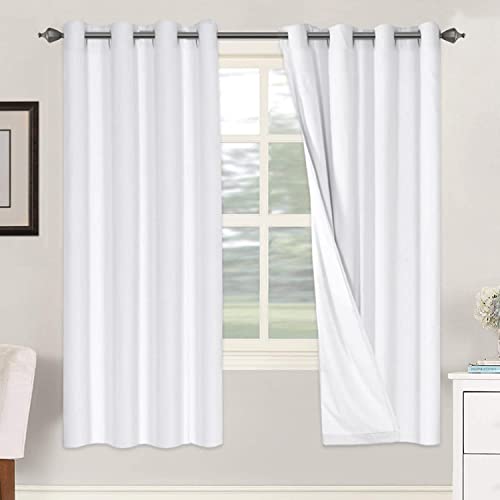 100% Blackout Linen Curtains 72" L 2 Panels White (White / 52"W x 72"L (Pack of 2))