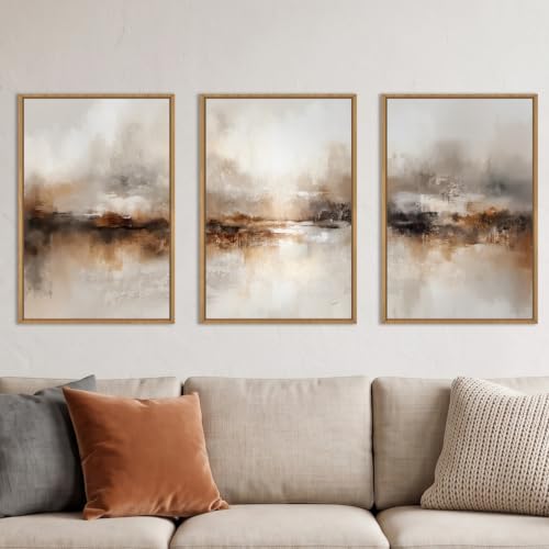 Large Abstract Brown Pastel Framed Canvas Wall Art (Abstract Neutral Brown Wood Wall Art / 24"L x 36"W)