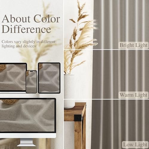 108 Inch Long Curtains for Living Room Grey Beige Linen Simple Modern Light Filtering Semi Sheer Curtain Back Tab Boho Neutral Gray Floor to Ceiling High Window for Bedroom 52x108 (52"W x 108"L (Pack of 2) / Grey Beige)