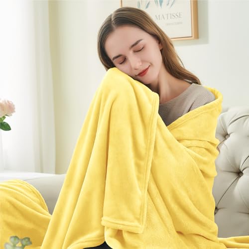 Fleece Blanket Soft Plush Throw for Couch Light Yellow 50"x60" (Light Yellow / Throw(50"x60"))