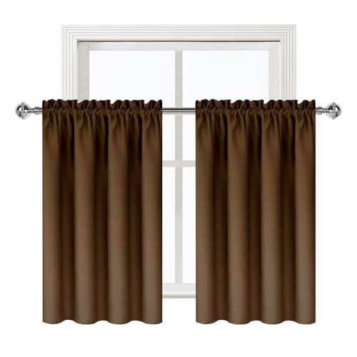 Short Blackout Curtains 52 x 36 Inch Long for Kitchen RV Bunk Brown (Brown / 52"W x 36"L (Pack of 2))