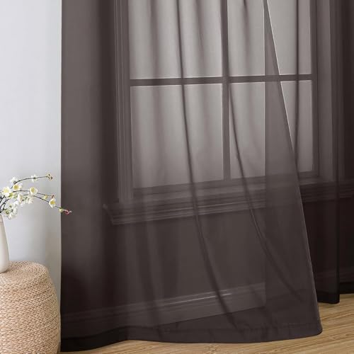 Chocolate Sheer Curtains 45 Inches Long 2 Panels (42"W x 45"L (Pack of 2) / Chocolate)