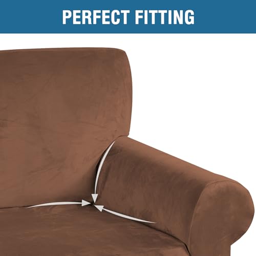 Stretch Velvet Sofa Covers Large Couch Covers Sofa Slipcovers Furniture Protector with Non Slip Elastic Bottom Feature Thick Comfy Rich Velour (Caramel Cafe / XL Sofa)