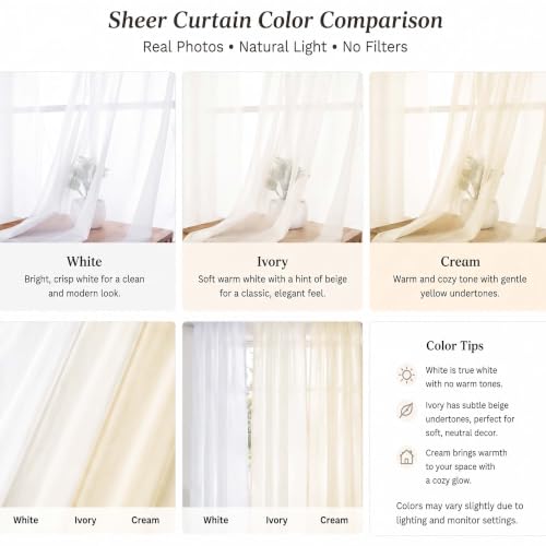 Sheer Curtains 63 inch Length 2 Panels Set (Cream / 42"W x 63"L (Pack of 2))