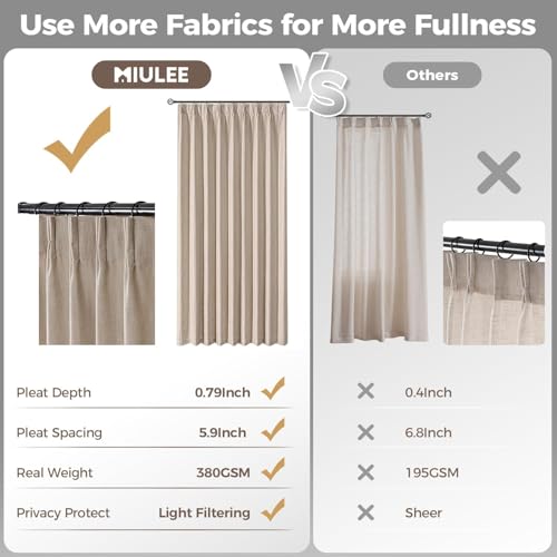 Pinch Pleated Thick Linen Curtains 90 Inch 2 Panels Burlywood Birch (Burlywood Birch / 40"W x 90"L (Pack of 2))