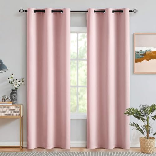 Light Pink Blackout Bedroom Curtains 84 Inch Long Light Blocking (Light Pink / 42"W x 84"L (Pack of 2))