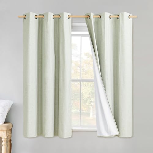 Sage Green Linen Blackout Curtains for Night Shift (42"W x 45"L (Pack of 2) / Sage Green)