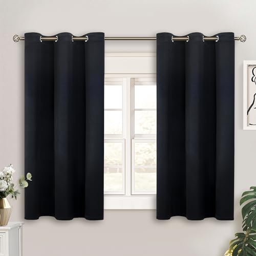 Short Curtains for Small Window 45 Inch Long (Black / 38"W x 45"L (Pack of 2))