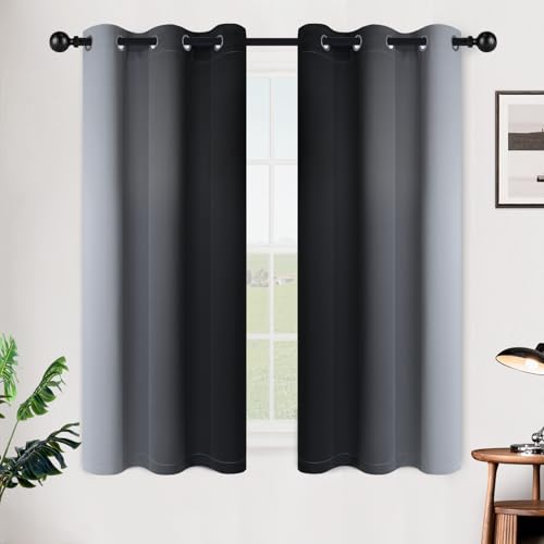 Ombre Black to Grey White Curtains for Living Room 42Wx54L (42"W x 54"L (Pack of 2) / Black)