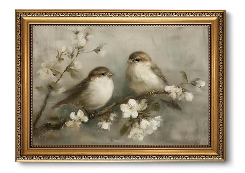 Gold Framed Wall Art Bird Wall Decor Pictures Vintage Prints 16x24in (Sparrow / 24"L x 16"W)
