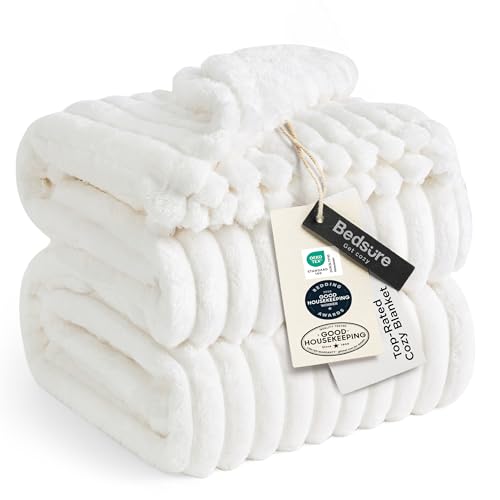 Soft Cozy Queen Size Fleece Blanket for Bed Off White 90"x90" (Off White / Queen)