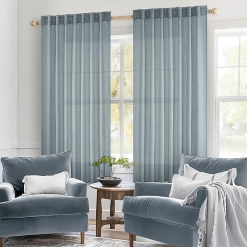 Dusty Blue Short Linen Curtain 52x45 Inch Long 2 Panels for Kitchen (Stone Blue / 52"W x 45"L (Pack of 2))