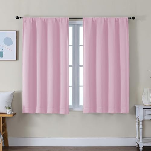 Ava Pink Short Blackout Curtains for Bedroom 45 Inches Long 2 Panels Set (Pink / 40"W x 45"L (Pack of 2))