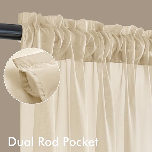 Cream Sheer Curtains 63 Inches Long 4 Panels 42 x 63 Inches (42"W x 63"L (Pack of 4) / Cream)