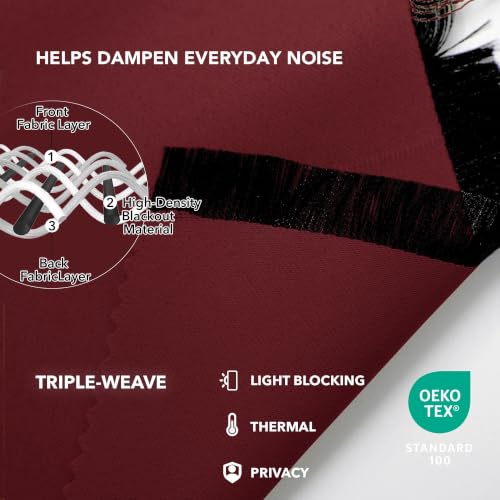 Blackout Curtains for Bedroom 108 Inches Long (Maroon Red / 70"W x 108"L (Pack of 2))