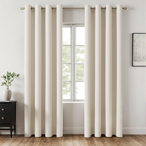 Beige White Blackout Bedroom Curtains Drapes 84 Inch Long 52"x84" (Beige White / 52"W x 84"L (Pack of 2))