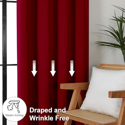Ava Red Blackout Curtains for Bedroom 63 Inch Length 2 Panels Set (Red / 40"W x 63"L (Pack of 2))