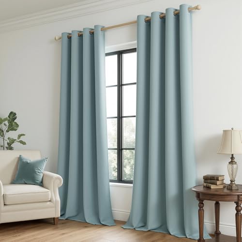 Slate Blue Blackout Bedroom Curtains Drapes 96 Inch Long 52"x96" (Slate Blue / 52"W x 96"L (Pack of 2))