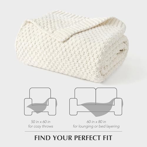 HOME Chunky Chenille Knit Throw Blanket (Bright White / 60" X 80")