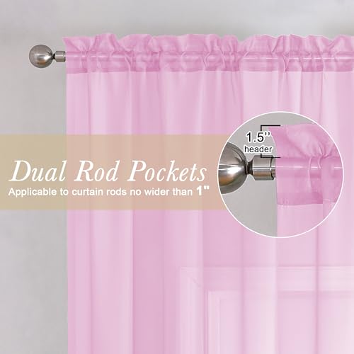 Light Pink Sheer Curtains 36 Inch Length 2 Panels (Light Pink / 42"W x 36"L (Pack of 2))
