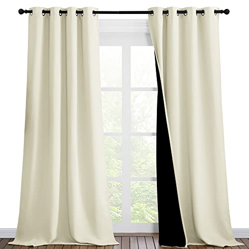 Beige Blackout Curtains for Patio 46" Wide x 90" Long 2 Panels (Beige / 46"W x 90"L (Pack of 2))