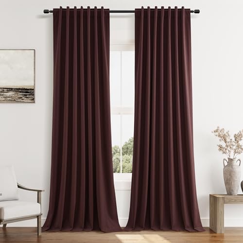 100% Blackout Curtains 84 Inch Length 2 Panels Set for Living Room Bedroom Back Tab Thermal Insulated Black Out Linen Drapes Room Darkening Reddish Brown (Reddish Brown / 52"W x 84"L (Pack of 2))