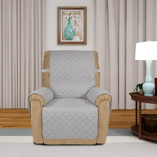 Reversible Recliner Chair Covers Couch Covers for Dogs (Small Recliner / Light Gray/Light Gray)