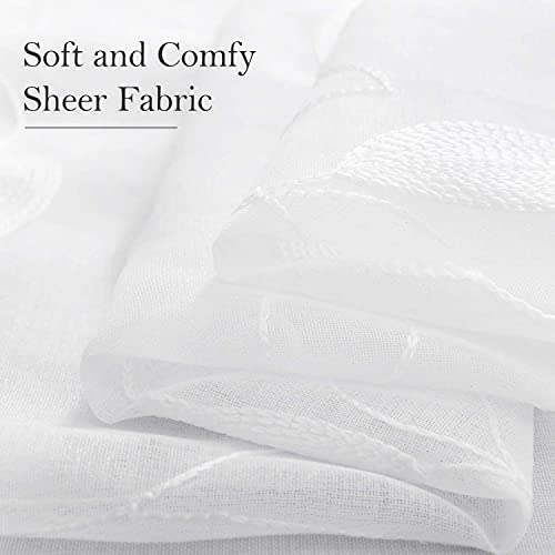 White Sheer Curtains Leaf Embroidered (52"W x 84"L (Pack of 2) / 4-white)
