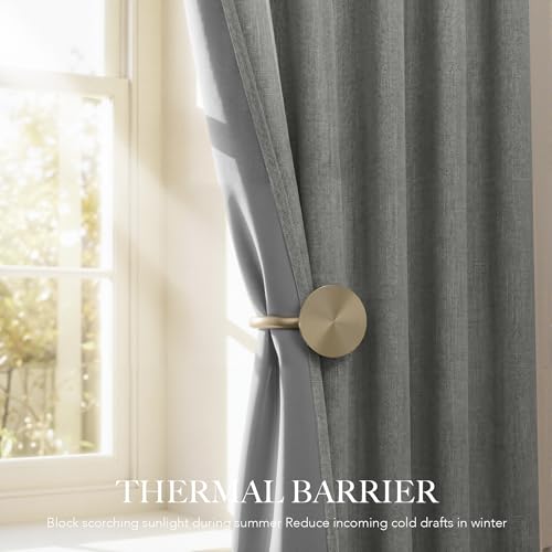 Grey 100% Blackout Linen Curtains 78 Inch Long for Bedroom (Grey / 52"W x 78"L (Pack of 2))