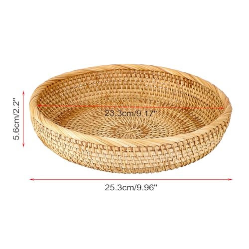 9.9" Round Key Basket Bowl for Entryway Table Handwven Rattan Tray (Medium, 9.9" / Natural Color)