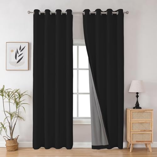Blackout Curtains 108 Inches Long (Bright Black / 52"W x 108"L (Pack of 2))