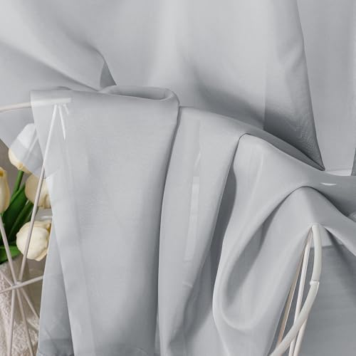 Light Grey Sheer Curtains 45 Inch Length 2 Panels Set (42"W x 45"L (Pack of 2) / Light Grey)