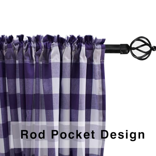 2 Pieces Valences Buffalo Check Kitchen Tier Curtains Classic Plaid Gingham Farmhouse Window Curtain Valance Living Room Bedroom Rod Pocket Purple & White 56"x 16" (56"W x 16"L (Pack of 2) / Dark Purple+white)