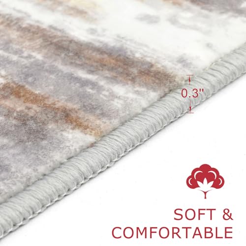 Modern Abstract Washable Long Runner Rug 2.6x18 Hallway Rug Runner Non (Multi Grey/Orange / 2'8" x 18' (Runner))