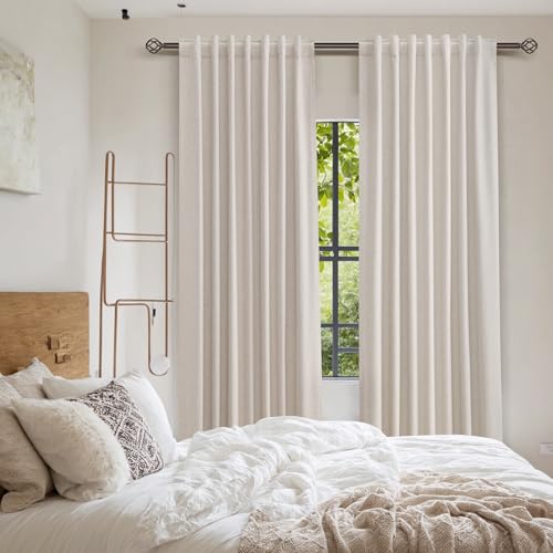 100% Blackout Curtains 108 Inch Length 2 Panels Set for Living Room Bedroom Back Tab Thermal Insulated Black Out Linen Drapes Room Darkening Window Curtains 108 Inches Long (Sand Beige / 52"W x 108"L (Pack of 2))
