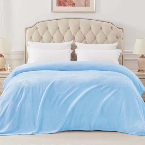 Soft Fleece Blanket Twin Size for Bed (Ice Blue / Twin (60" x 80"))