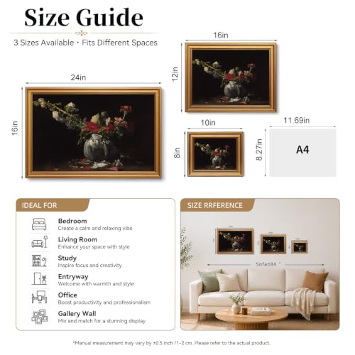 Fading Flowers Vintage Gold Framed Wall Art 8x10 inch (27-Dark floral / 8x10)