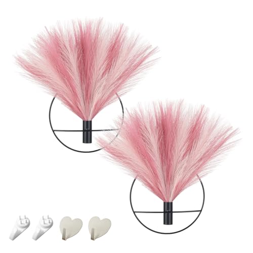 Boho Pampas Pink Wall Decor Black Metal Art (31-pampas-IcePink&DarkPink - Black Ring / S 7.8inch (Black Ring))