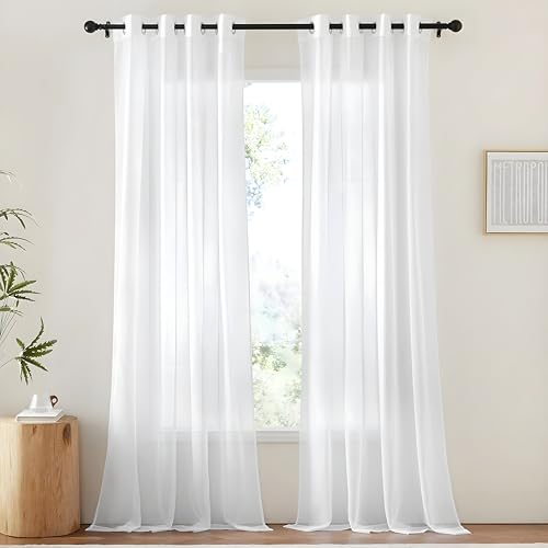 Bright White Sheer Long Curtains 96 Inch Long (Bright White / 54"W x 96"L (Pack of 2))