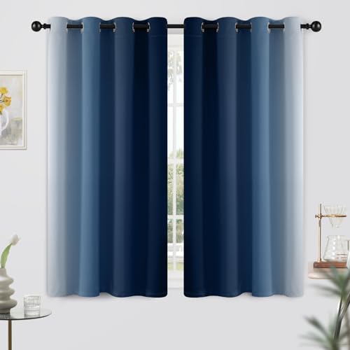 Ombre Curtains Blue and Greyish White for Living Room (52"W x 54"L (Pack of 2) / Blue)