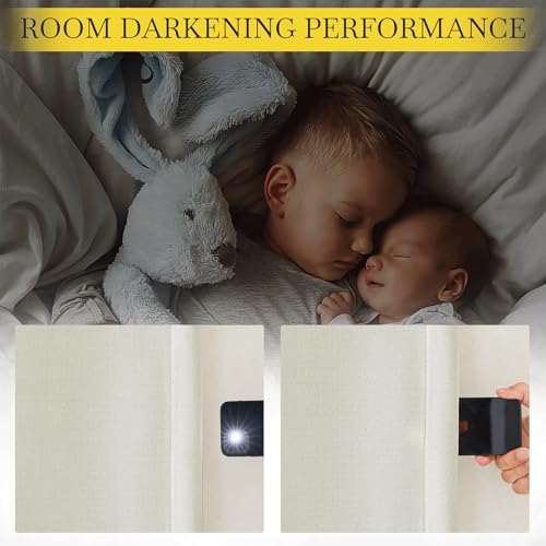 Room Darkening Bedroom Curtains 96 inches Long (Linen Natural / 52"W x 96"L (Pack of 2))