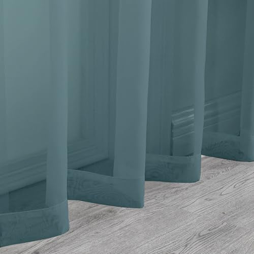 Dusty Blue Sheer Curtains 36 inch Length 2 Panels (Stone Blue / 42"W x 36"L (Pack of 2))