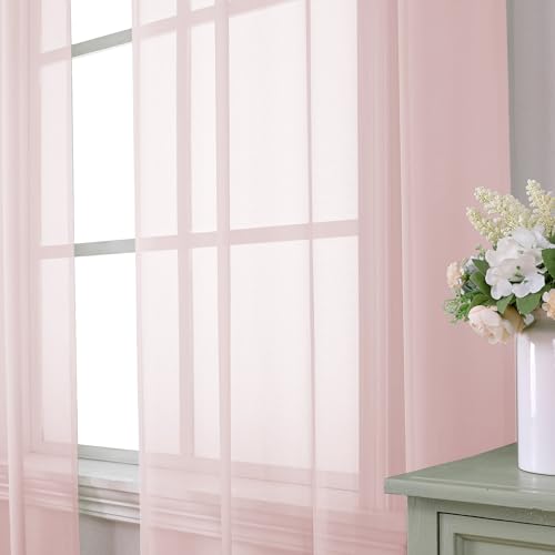 Blush Pink Sheer Curtains 84 Inches Long 2 Panels Set (40"W x 84"L (Pack of 2) / Blush Pink)