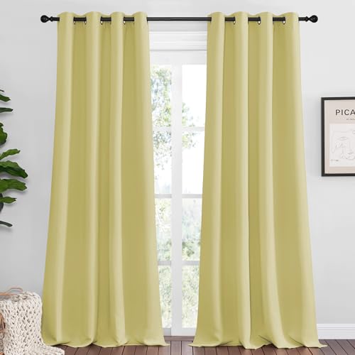 Paler Yellow Blackout Curtains 96" Long for Office (Paler Yellow / 55"W x 96"L (Pack of 2))