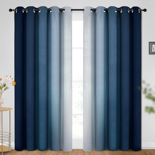 Ombre Blue to Grey White Curtains for Living Room 70Wx84L (70"W x 84"L (Pack of 2) / Blue)