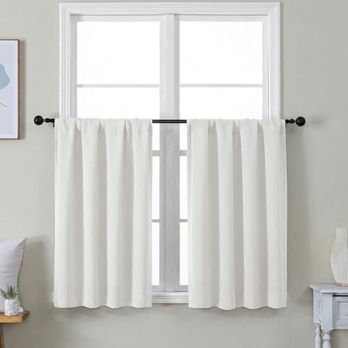 Ava Ivory Short 36 Inches Light Filtering Curtain 2 Panels Set (Ivory / 40"W x 36"L (Pack of 2))