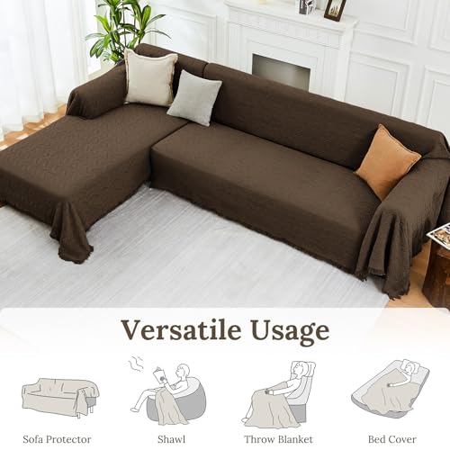 Sectional Couch Covers for Sectional Sofa L Shaped Sofa Cover Blanket 2 Pieces L Shape Furniture Protector for Pets Dogs (Chocolate / XX-Large)