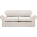 3 Piece Stretch Sofa Covers for 2 Cushion Sofa Couch Covers for Living Room Sofa Slipcovers (Medium-XL / Ivory)