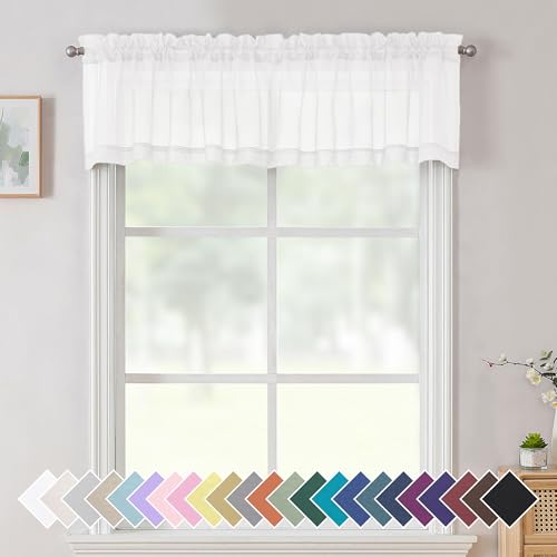 Aiyufneg White Sheer Window Valance Curtains (40"W x 14"L (Pack of 2) / White)