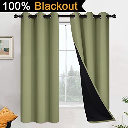 Sage Blackout Curtains 63 Inches Long for Bedroom 42" Wide 2 Panel (42"W x 63"L (Pack of 2) / Sage Green)
